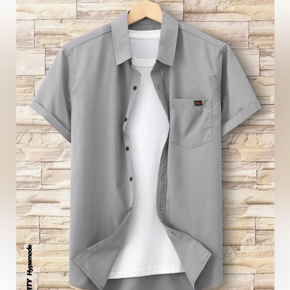 Shein Manfinity Hypemode Men Letter Patched Detail Pocket Front Shirt